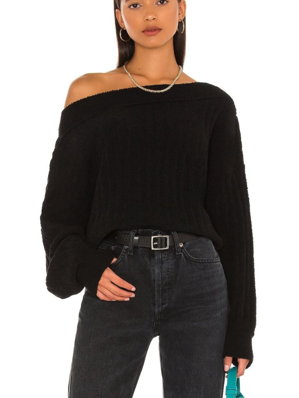 NWT Free People Women's Cabin Fever Pullover Sweater in Black Size Medium